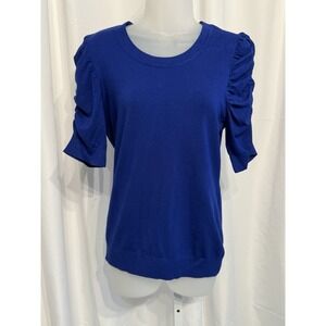INC International Concepts Sweater Womens Blue W/ Puff Short Sleeve Size M NWT